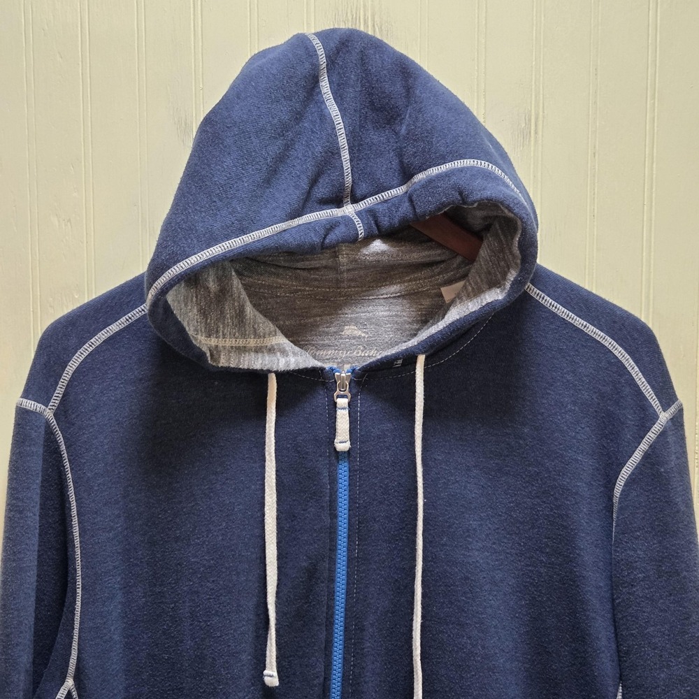 Tommy Bahama‎ Hoodie Mens Medium Blue Full Zip Jersey Relax Logo Pockets Tagless